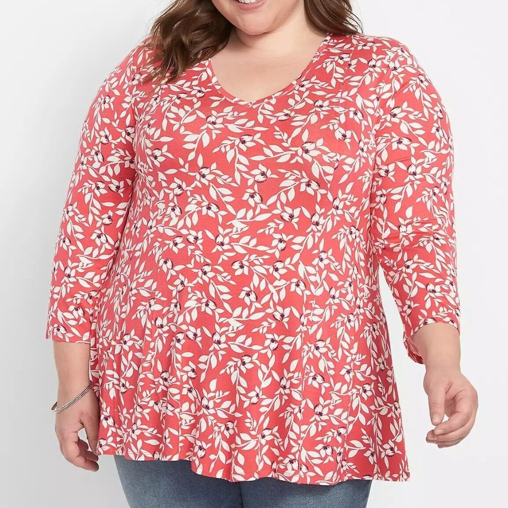 LANE BRYANT 3/4 Sleeve V Neck Swing Fit and Flare Top SIZE 14/16L | NWT